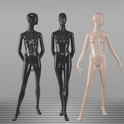 DE-LIANG Female Full Body Mannequin,Glossy White/Black Fiberglass Realistic Dress Form Display,Elegant Standing Window Display Model for Clothing Stores, Boutiques & Fashion Exhibitions