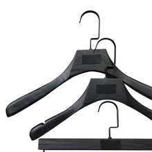 Load image into Gallery viewer, DE-LIANG Black Wooden Hanger With Aluminum Alloy Nameplate,Hand Brush Wood Grain Cloth Clip Pant Hanger,Can Customize Hanger Logo
