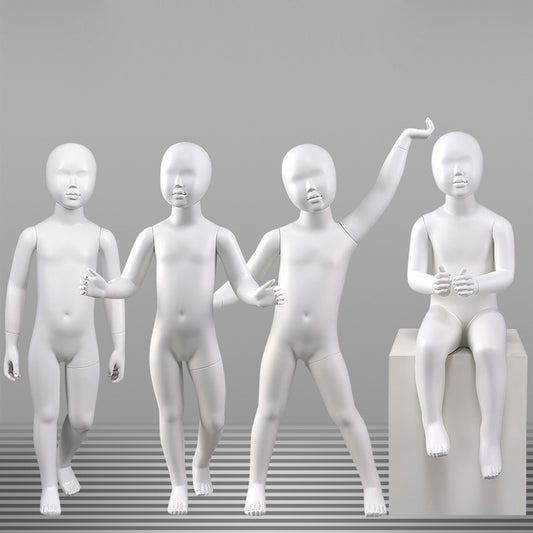 DE-LIANG Matte White Kids Full Body Mannequin,Child Standing/Sitting Pose Fiberglass Dress Form Torso with Facial Features,Display Dummy for Clothing Store Window & Boutique Fashion Display
