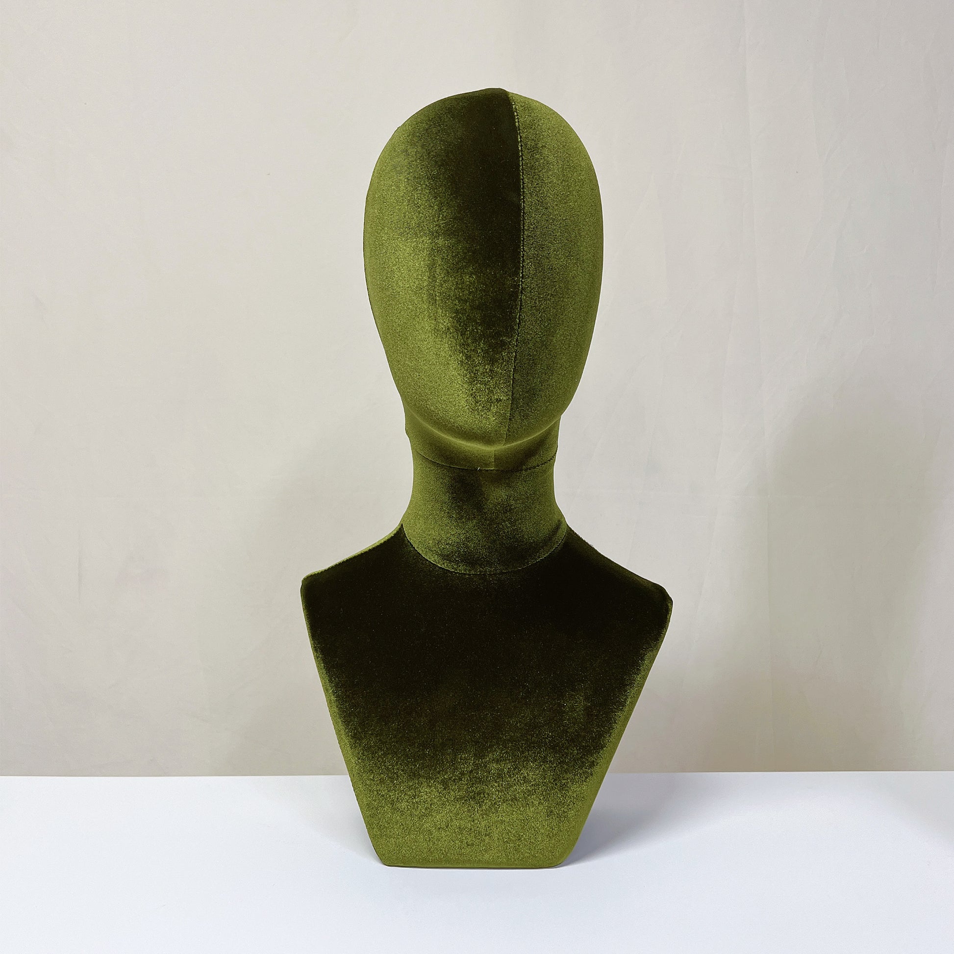 Luxurious Olive-Green Velvet Head Model, Can Pinnable Cloth Head Mannequin, Head Hat Stand/Display, Lace Head Wig Stand, Hat Rack W/ Fabric DE-LIANG