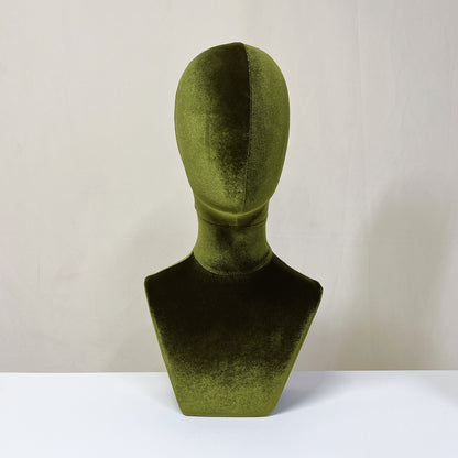 Luxurious Olive-Green Velvet Head Model, Can Pinnable Cloth Head Mannequin, Head Hat Stand/Display, Lace Head Wig Stand, Hat Rack W/ Fabric DE-LIANG