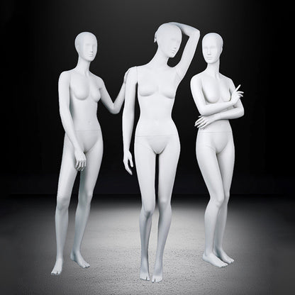 DE-LIANG Professional Female Mannequin Full Body Dress Form Display - Realistic Poseable Fashion Model Stand for Clothing Store Boutique Window Display - White Matte Finish Retail Merchandising Dummy