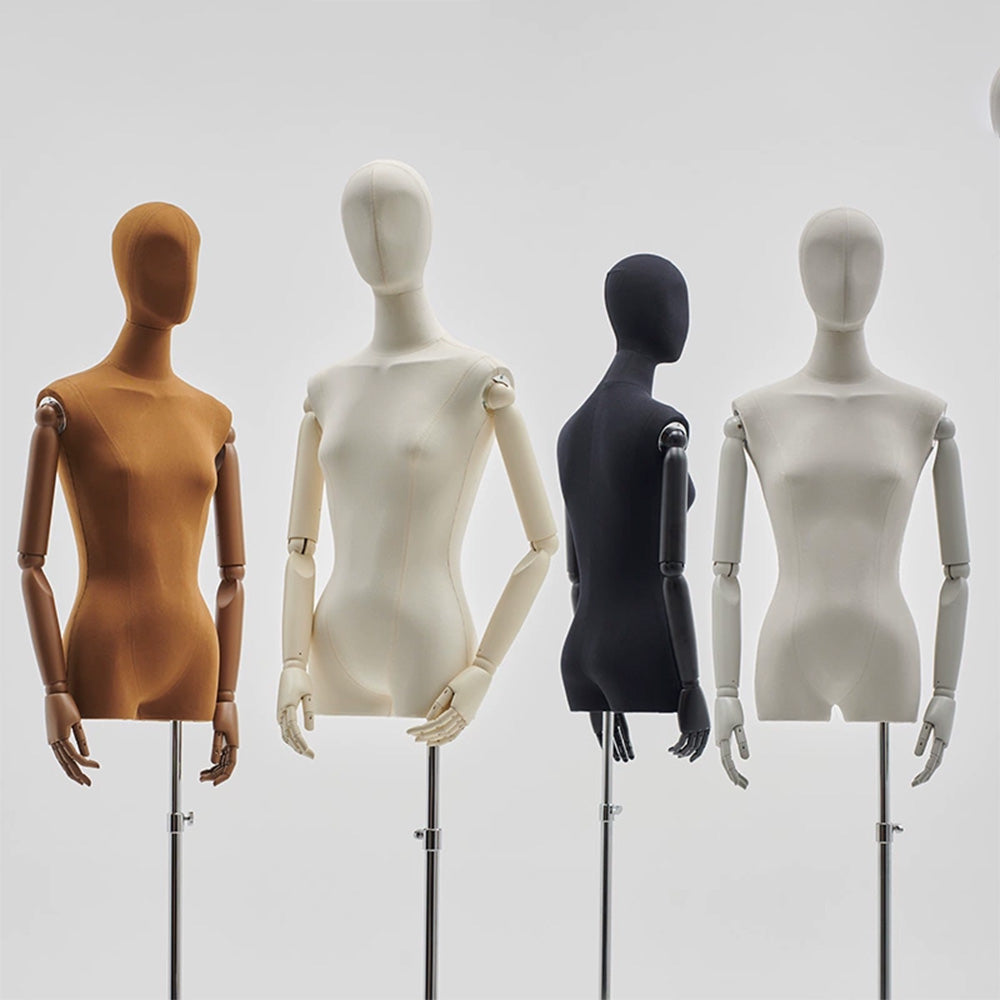 female half body mannequin with arms for boutique clothing display
