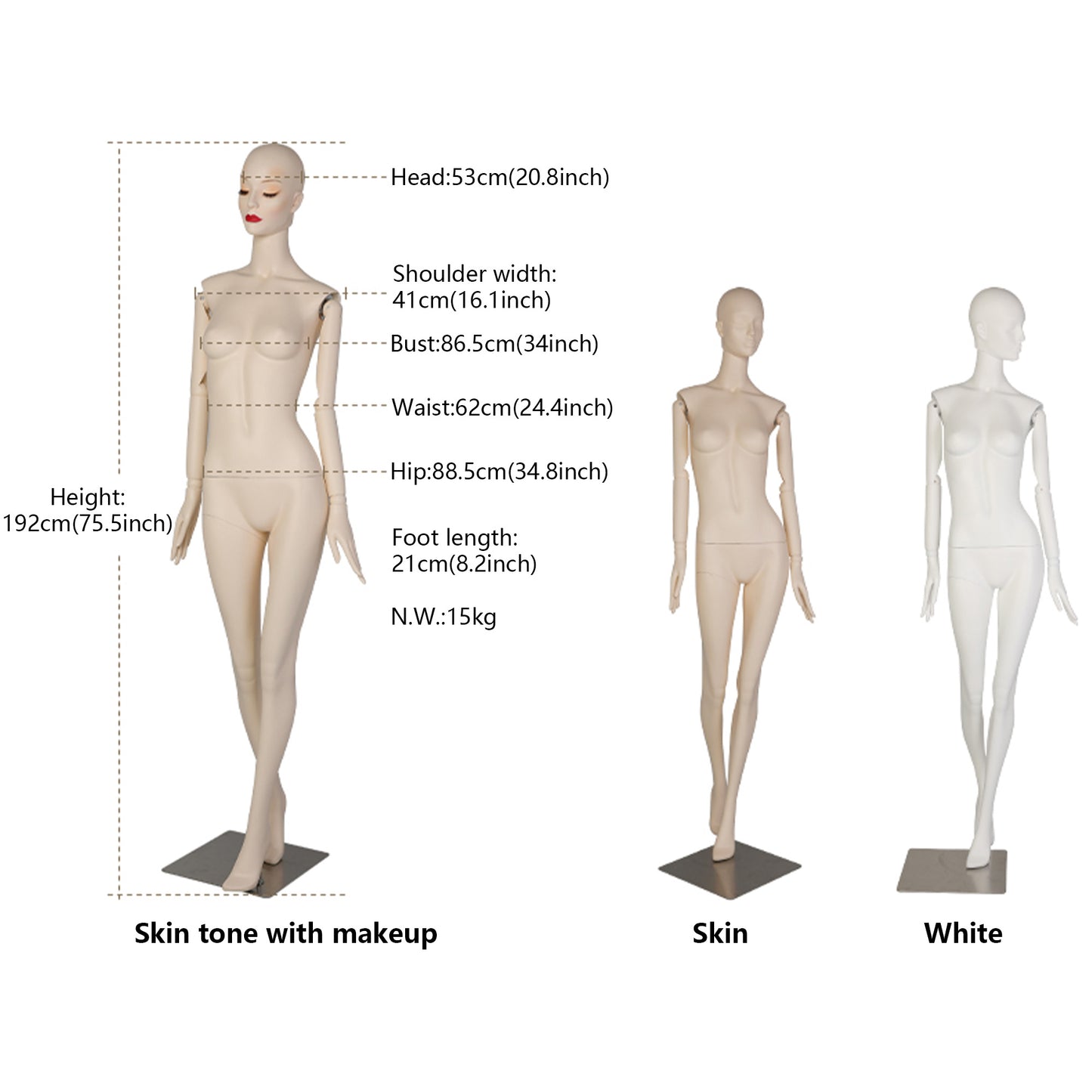 DE-LIANG Makeup Female Full Body Mannequin | Fiberglass Form for Bridal & Fashion Retail