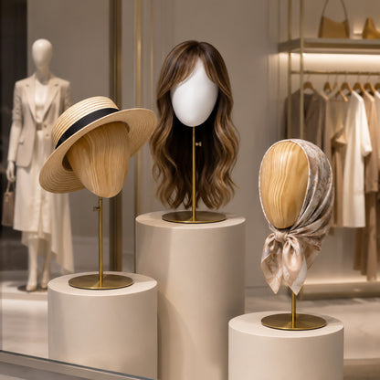 DE-LIANG Fiberglass Mannequin Head Stand for Hats & Wigs | Wood Grain & White