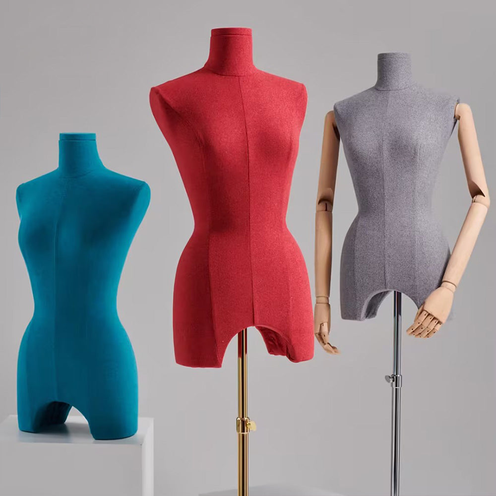 DE-LIANG Maniquí de cuerpo entero, modelo de exhibición de tela de terciopelo para mujer, hombre y niño con brazos de madera, maniquí de torso para vestidos, ropa, maniquí, conjunto de maniquíes familiares