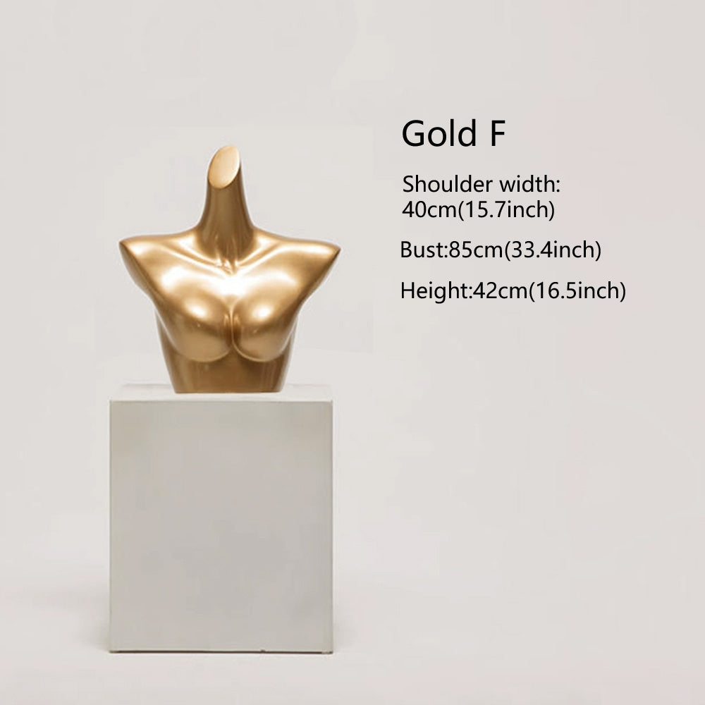 DE-LIANG Female Lingerie Display Form - White Gold Full Half Body Mannequin Bust Torso Hip Bra Panty Prop