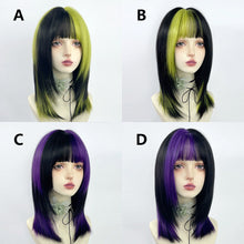 Load image into Gallery viewer, Green Mix Black Human Wig, Lace Front Wig Natural Straight Layered Cut Black Wigs for Women Cosplay Wig Drag Queen Wig Chemo Wig Marley,
