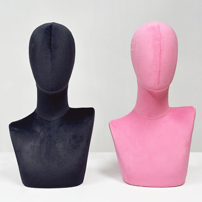 DE-LIANG Suede Mannequin Head Torso Display Stand,Soft Pinnable Foam Wig Head for Hats, Wigs, Jewelry,Accessories | Boutique Window Display Prop | Black / Pink