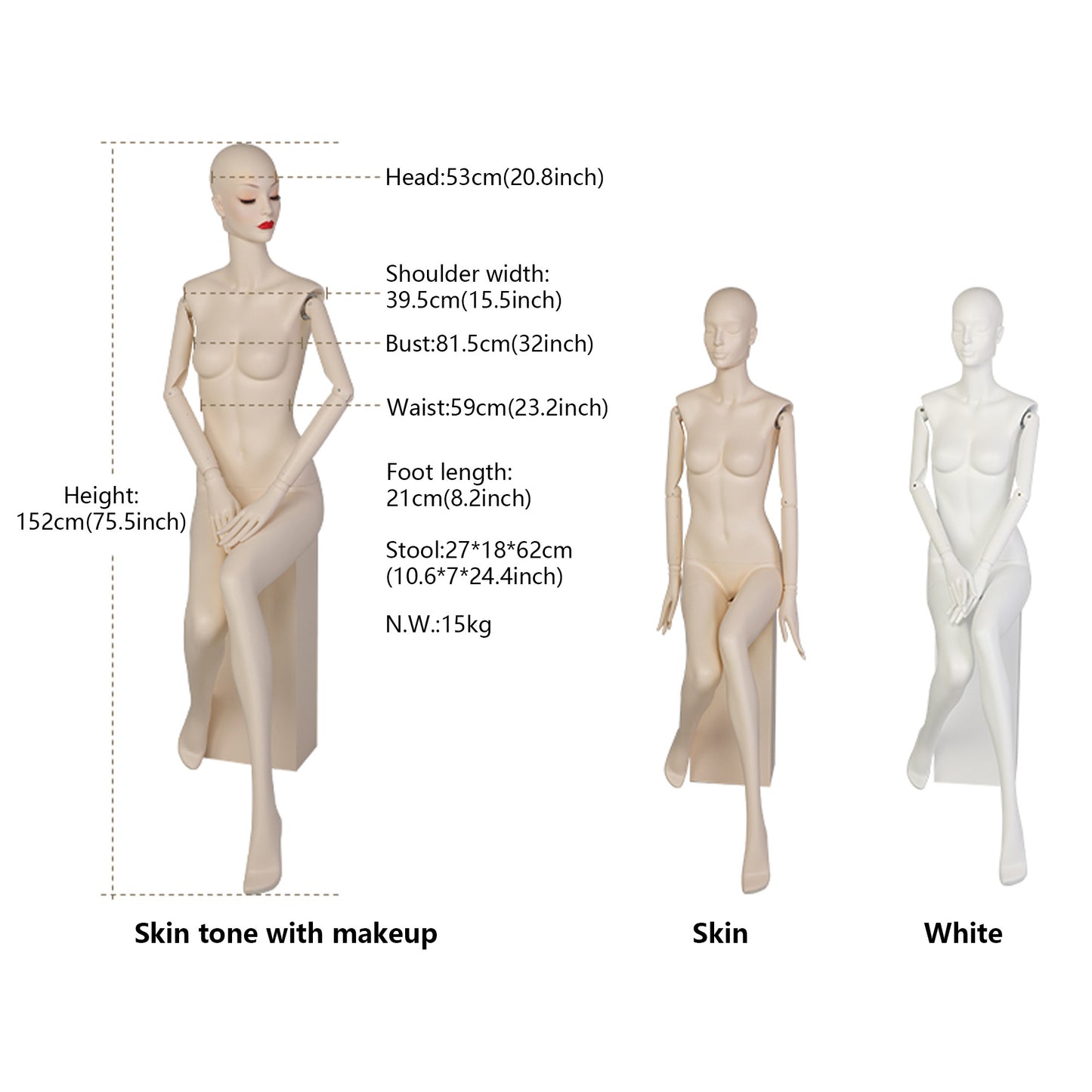 DE-LIANG Makeup Female Full Body Mannequin | Fiberglass Form for Bridal & Fashion Retail