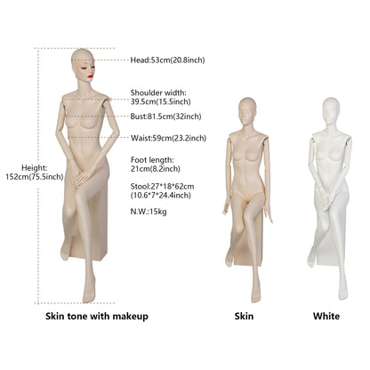 DE-LIANG Makeup Female Full Body Mannequin | Fiberglass Form for Bridal & Fashion Retail