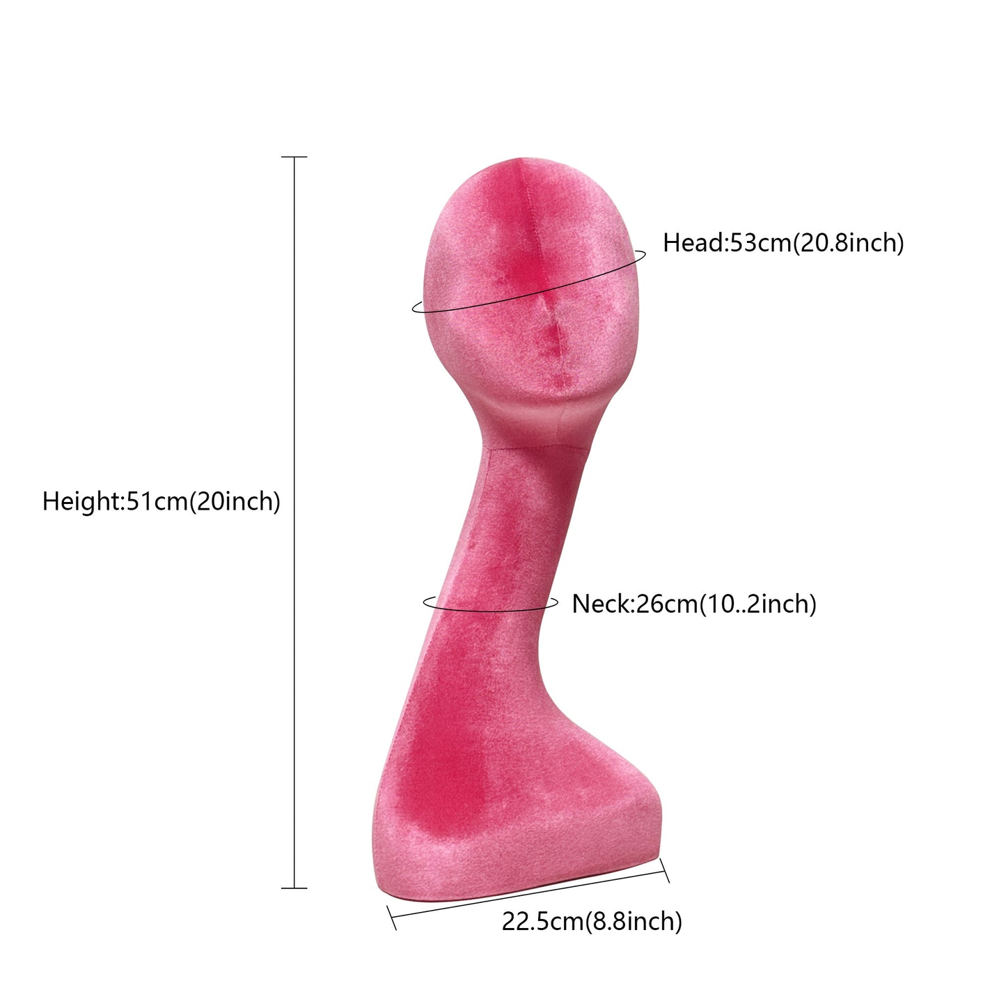 DE-LIANG Elegant Long Neck Velvet Female Mannequin Head, Rose Red/Light Pink Display Head for Wig Shops Jewelry Stores Boutiques Photography*1pcs