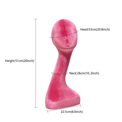 DE-LIANG Elegant Long Neck Velvet Female Mannequin Head, Rose Red/Light Pink Display Head for Wig Shops Jewelry Stores Boutiques Photography*1pcs