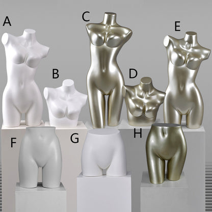 DE-LIANG Female Torso Mannequin Display Set,Half Body Dress Form Collection,White & Gold Finish Retail Display Forms for Clothing Store