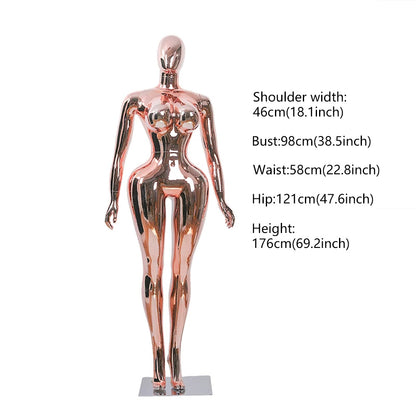Professional Chrome Plated Female Mannequin - Full Body Dress Form Display Stand for Retail & Boutique