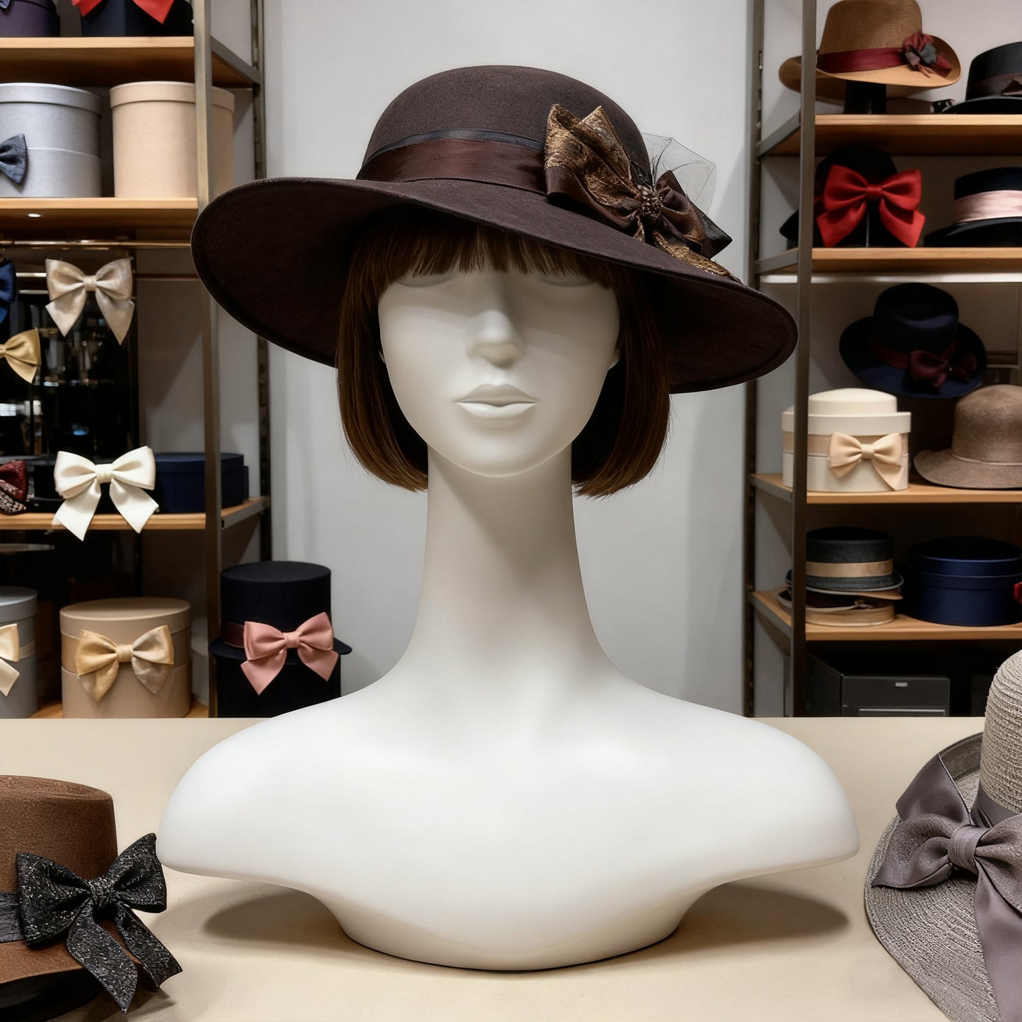 DE-LIANG Luxury Matte White Fiberglass Female Head Mannequin with Optional Metal Base for Jewelry Display Hat Wigs Dsipaly