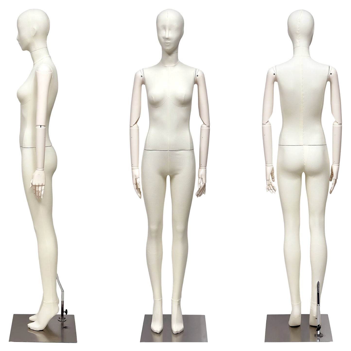 DE-LIANG Luxury Full Body Female Mannequin Set,Fabric Covered Retail Display Mannequins with Arms & Metal Base,Window Display, Boutique Clothing Form, Retail Visual Merchandising