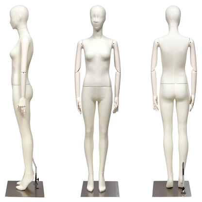DE-LIANG Luxury Full Body Female Mannequin Set,Fabric Covered Retail Display Mannequins with Arms & Metal Base,Window Display, Boutique Clothing Form, Retail Visual Merchandising