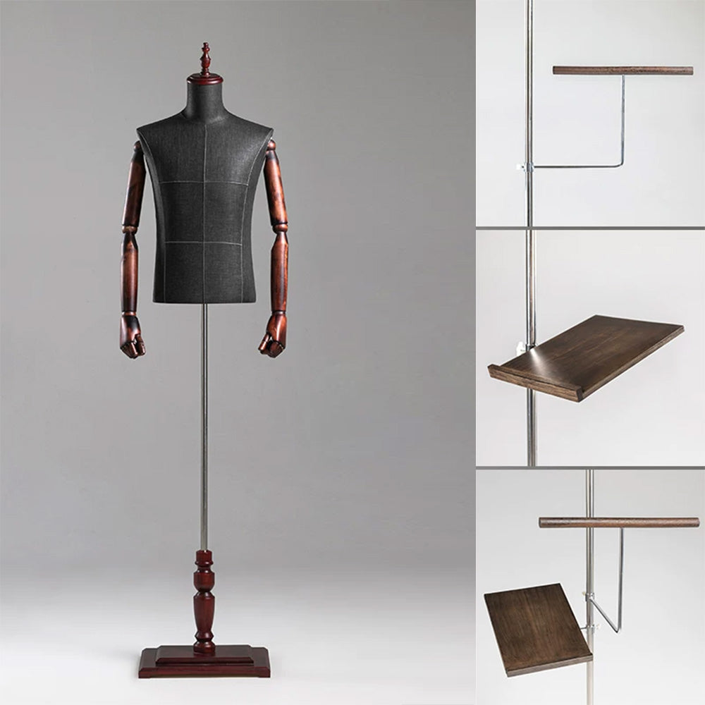 DE-LIANG Male Half Body Mannequin | Poseable Wood Arms Suit Display Dress Form