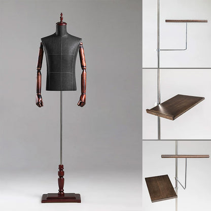 DE-LIANG Male Half Body Mannequin | Poseable Wood Arms Suit Display Dress Form