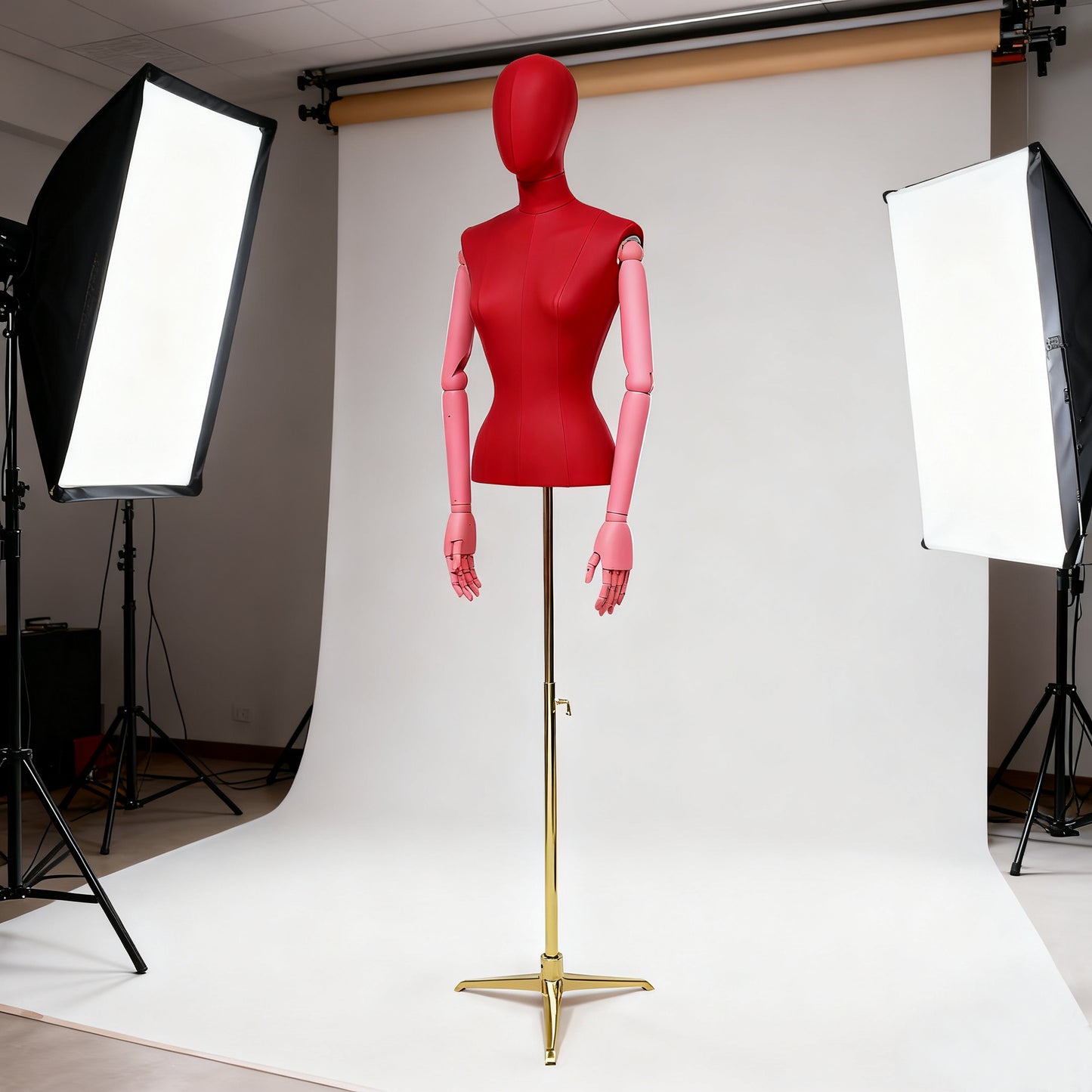 DE-LIANG Leather Female Half Body Mannequin with Arms & Gold Base – Luxury Dress Form Torso, Fiberglass Display Model for Boutique Clothing, Jewelry & Fashion Window Display