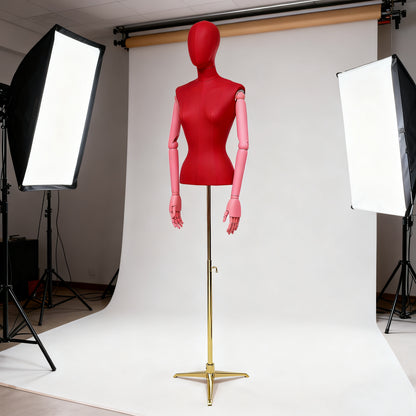 DE-LIANG Leather Female Half Body Mannequin with Arms & Gold Base – Luxury Dress Form Torso, Fiberglass Display Model for Boutique Clothing, Jewelry & Fashion Window Display