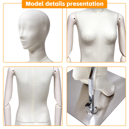 DE-LIANG Luxury Full Body Female Mannequin Set,Fabric Covered Retail Display Mannequins with Arms & Metal Base,Window Display, Boutique Clothing Form, Retail Visual Merchandising