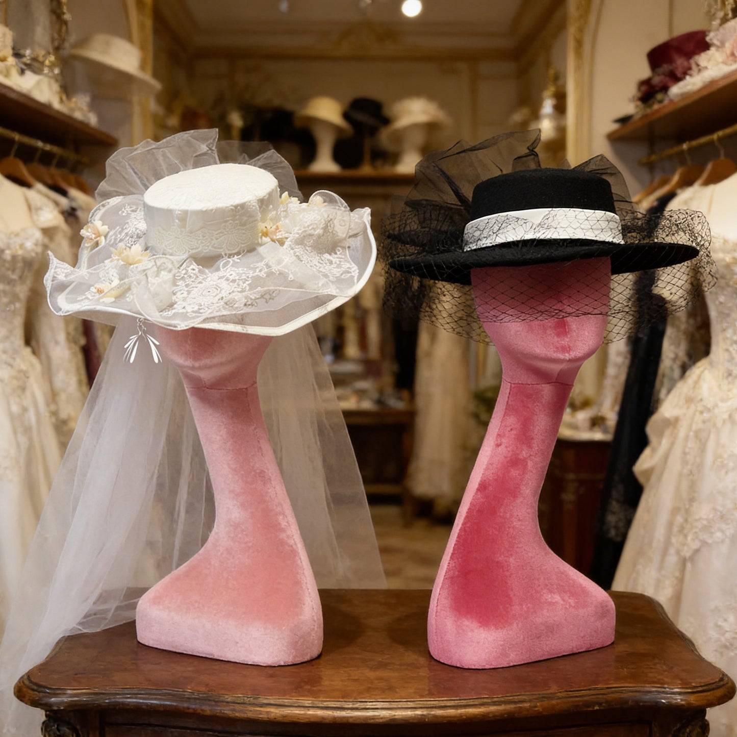 DE-LIANG Elegant Long Neck Velvet Female Mannequin Head, Rose Red/Light Pink Display Head for Wig Shops Jewelry Stores Boutiques Photography*1pcs