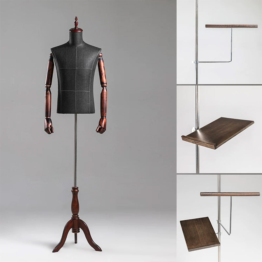 DE-LIANG Male Half Body Mannequin | Poseable Wood Arms Suit Display Dress Form