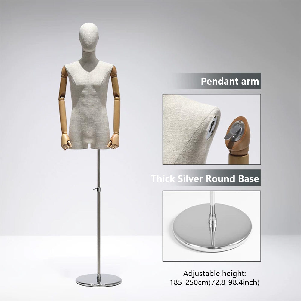 DE-LIANG Male Mannequin Slub Linen Muscle Torso | Menswear Window Display Stand