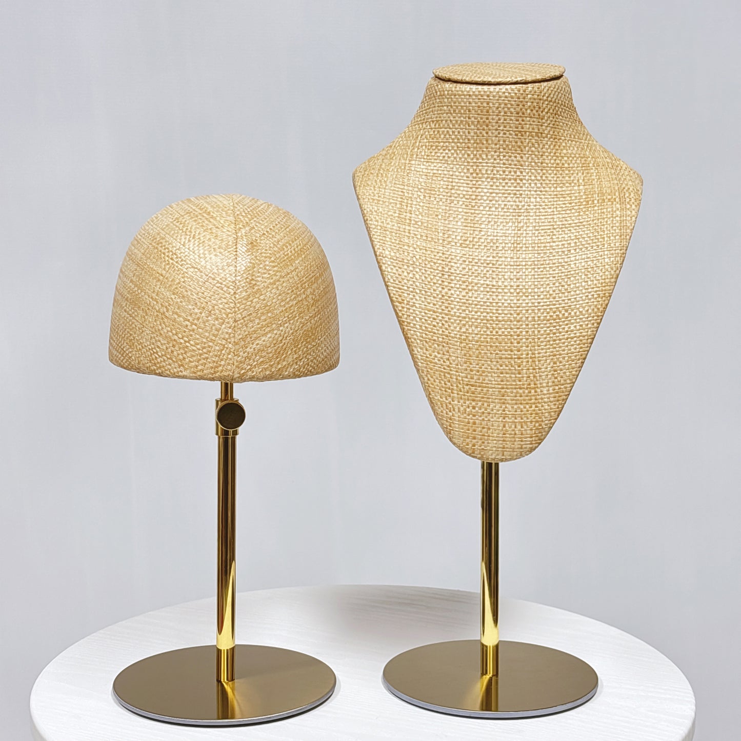 DE-LIANG Woven Rattan Necklace Bust & Hat Display Stand – For Jewelry and Hat Display