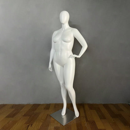 DE-LIANG Maniquí femenino de cuerpo entero de talla grande, blanco, maniquíes de exhibición realistas para mujer, maniquí de fibra de vidrio, torso, vestido, blanco, 1 pieza