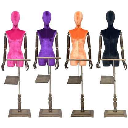 DE-LIANG Velvet Half Body Mannequin for Clothing Boutique & Retail Display | 4 Colors