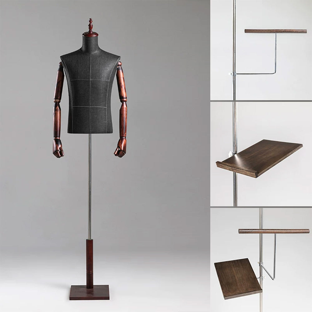 DE-LIANG Male Half Body Mannequin | Poseable Wood Arms Suit Display Dress Form