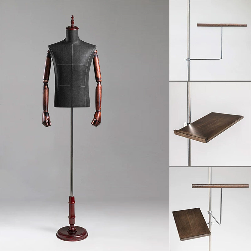 DE-LIANG Male Half Body Mannequin | Poseable Wood Arms Suit Display Dress Form
