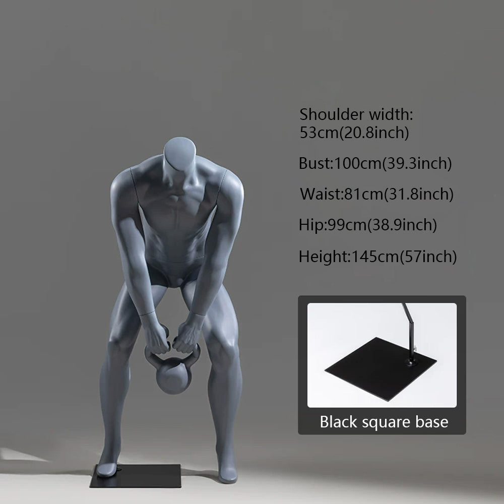 DE-LIANG Kettlebell Lifting Male Mannequin - Headless Muscular Gym Display Sportswear