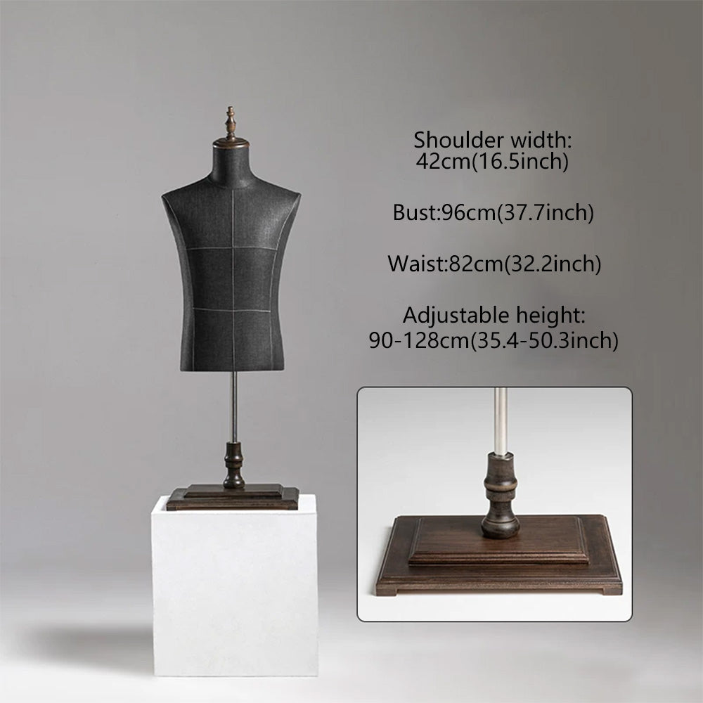 DE-LIANG Male Half Body Mannequin | Poseable Wood Arms Suit Display Dress Form