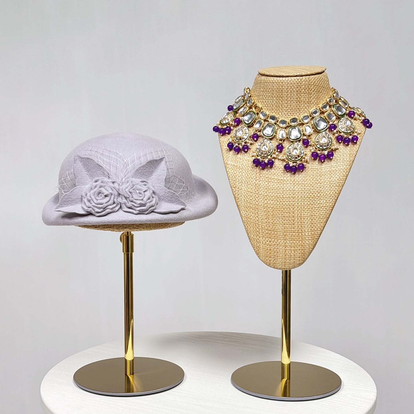 DE-LIANG Woven Rattan Necklace Bust & Hat Display Stand – For Jewelry and Hat Display