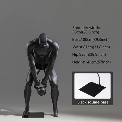 DE-LIANG Kettlebell Lifting Male Mannequin - Headless Muscular Gym Display Sportswear