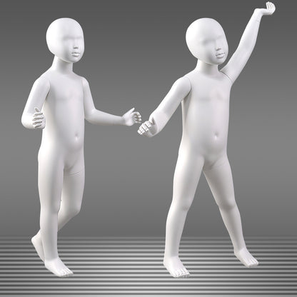 DE-LIANG Matte White Kids Full Body Mannequin,Child Standing/Sitting Pose Fiberglass Dress Form Torso with Facial Features,Display Dummy for Clothing Store Window & Boutique Fashion Display