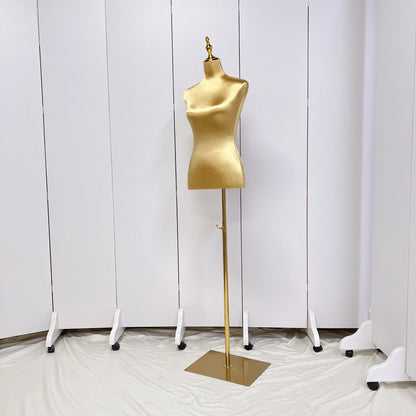 Clearance Satin Female Half Body Mannequin, Adjustable Women Silk Dress form Torso, Clothing Model Props,Lady Display Form with Golden Base DE-LIANG