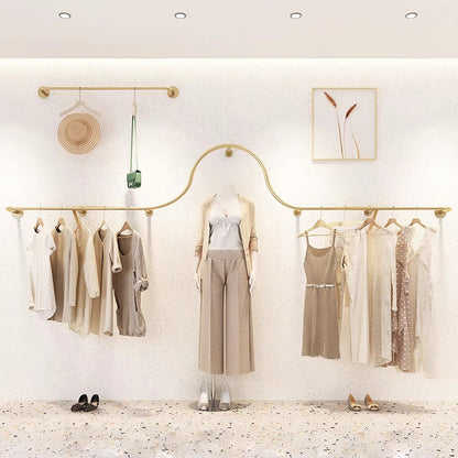 Women's Clothing Store Clothes Display Stand  Floor-Standing Gold Clothes Display Rack Combination Clothing Store Hanger 2363 DE-LIANG