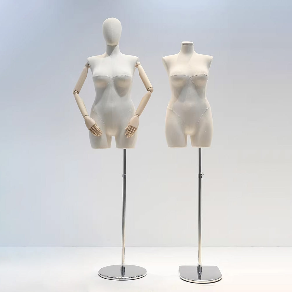 DE-LIANG Premium Plus Size Female Display Mannequin | Professional Curvy Dress Form with Flexible Articulated Wood Arms