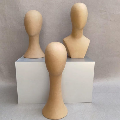 DE-LIANG Handcrafted Kraft Paper & Linen Mannequin Head, Pin-Insert Wig & Hat Display