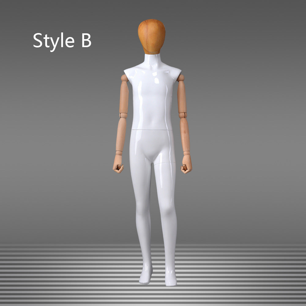 DE-LIANG Glossy White Full Body Childs Mannequin with Wooden Arms & Head for Store Window, Boutique Clothing & Fashion Display