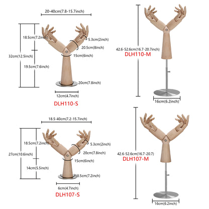 Maniquí de manos de madera nuevo, mano femenina multifunción para exhibir bolsos, joyas, gafas de sol, collares y sombreros, color madera de haya cruda con o sin base.