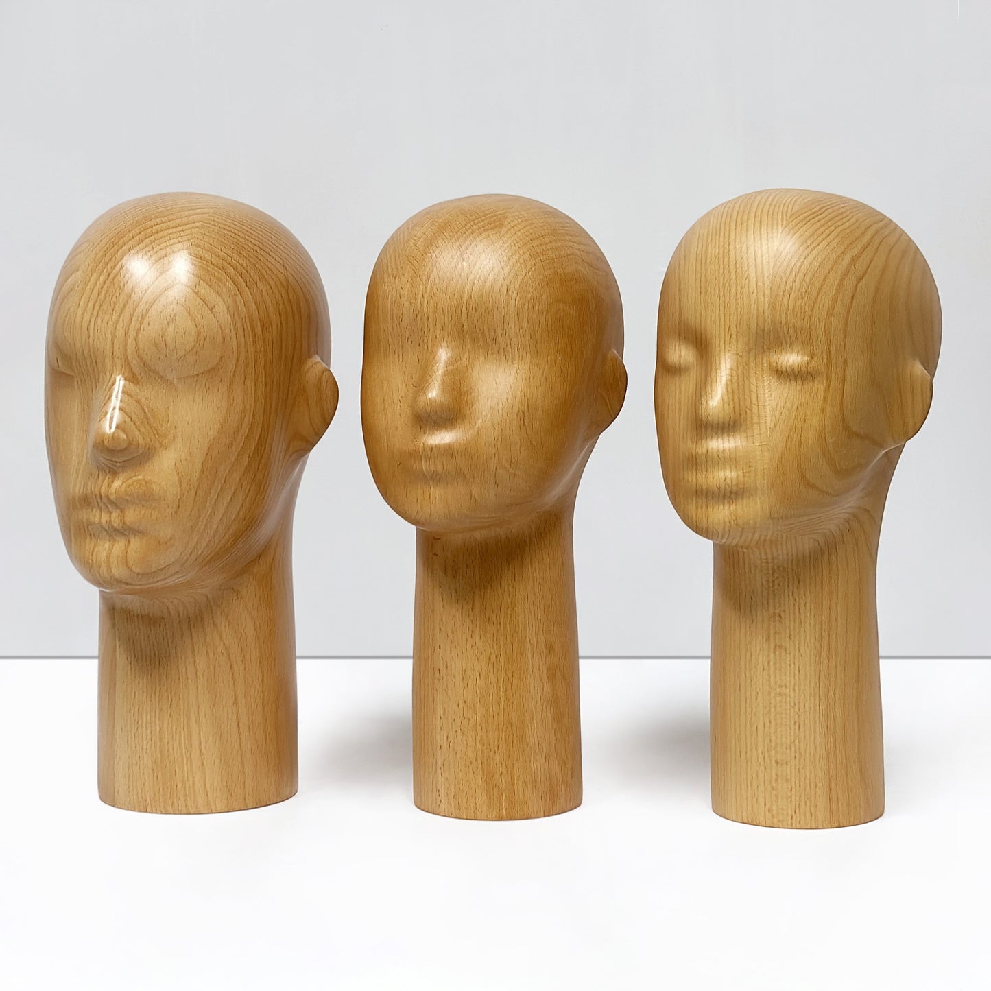 DE-LIANG Wooden Mannequin Head Stand for Hats Wigs & Glasses | Beechwood Display Model