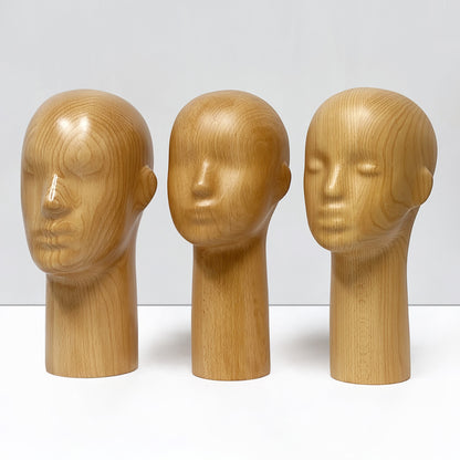 DE-LIANG Wooden Mannequin Head Stand for Hats Wigs & Glasses | Beechwood Display Model