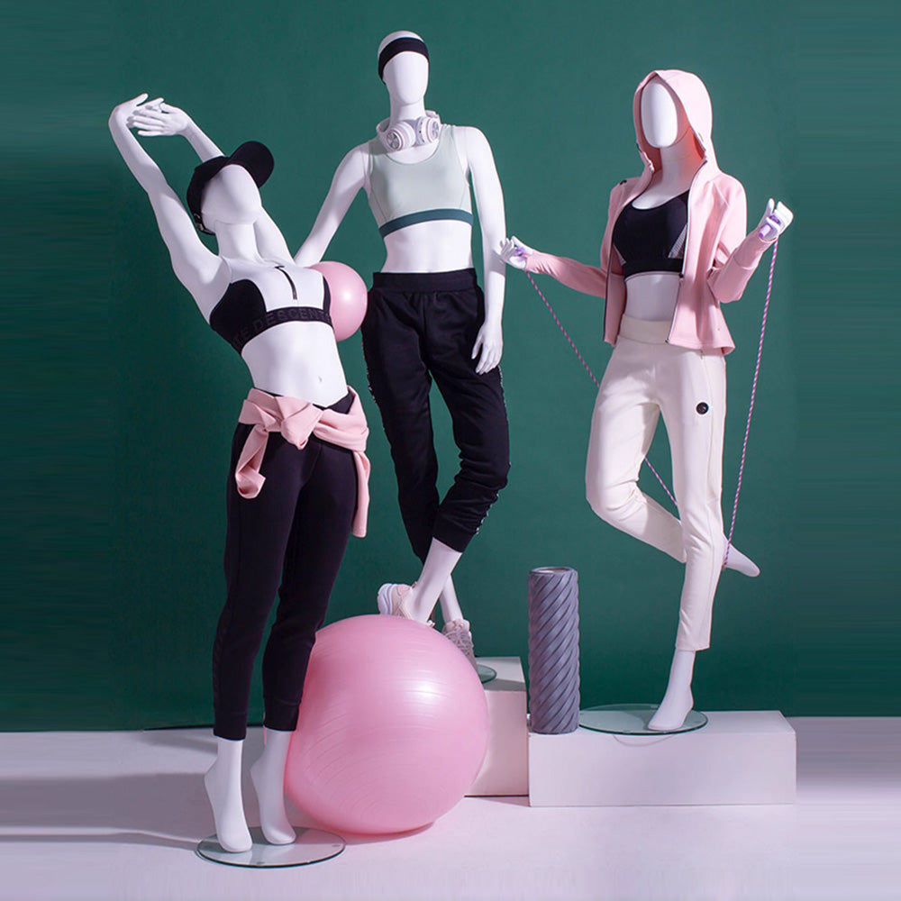 DE-LIANG Maniquí de yoga femenino, maniquí de entrenamiento de pie blanco, maniquí de exhibición para mujer con base, maniquí deportivo desmontable de fibra de vidrio, cuerpo completo para exhibición de ropa de pilates