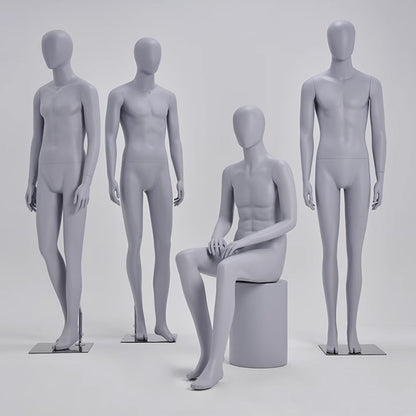 DE-LIANG Male Full Body Mannequin,Grey Suit Male Dress Form Display Mannequis with Base,Stand Realistic Mannequin Model for Clothing Shops